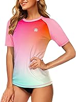 AOBUTE Women's Short Sleeve Gradient Rash Guard UPF Sun Protection Swim Shirt - Quick Dry, Lightweight & Stretchy
