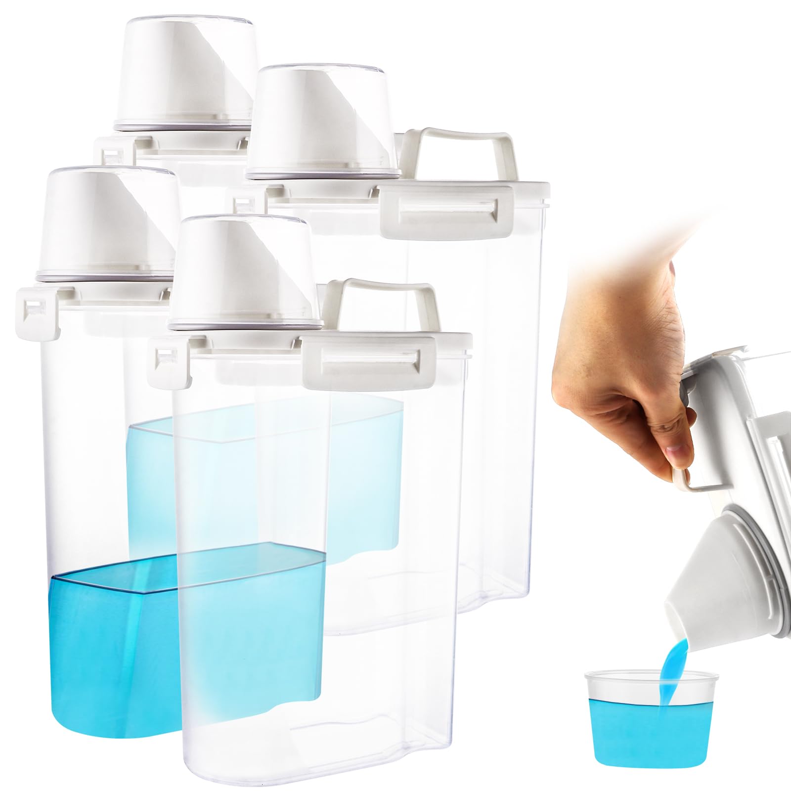 4 Pack Detergent Storage with White Detergent Container 2.5L Detergent Dispenser for Powder, Pods & Laundry Beads, Stackable Jars for Laundry Room and Cupboard