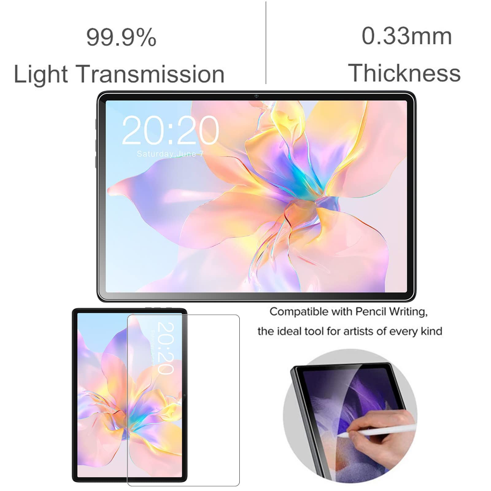 Funda Teclast P50 XunyLyee [2 Piezas Protector Pantalla Para TECLAST M50/ M50HD/ M50 Pro/ M40 Plus/TECLAST P40HD Cristal Templado Film Cristal Templado Tablet 10.1 Universal