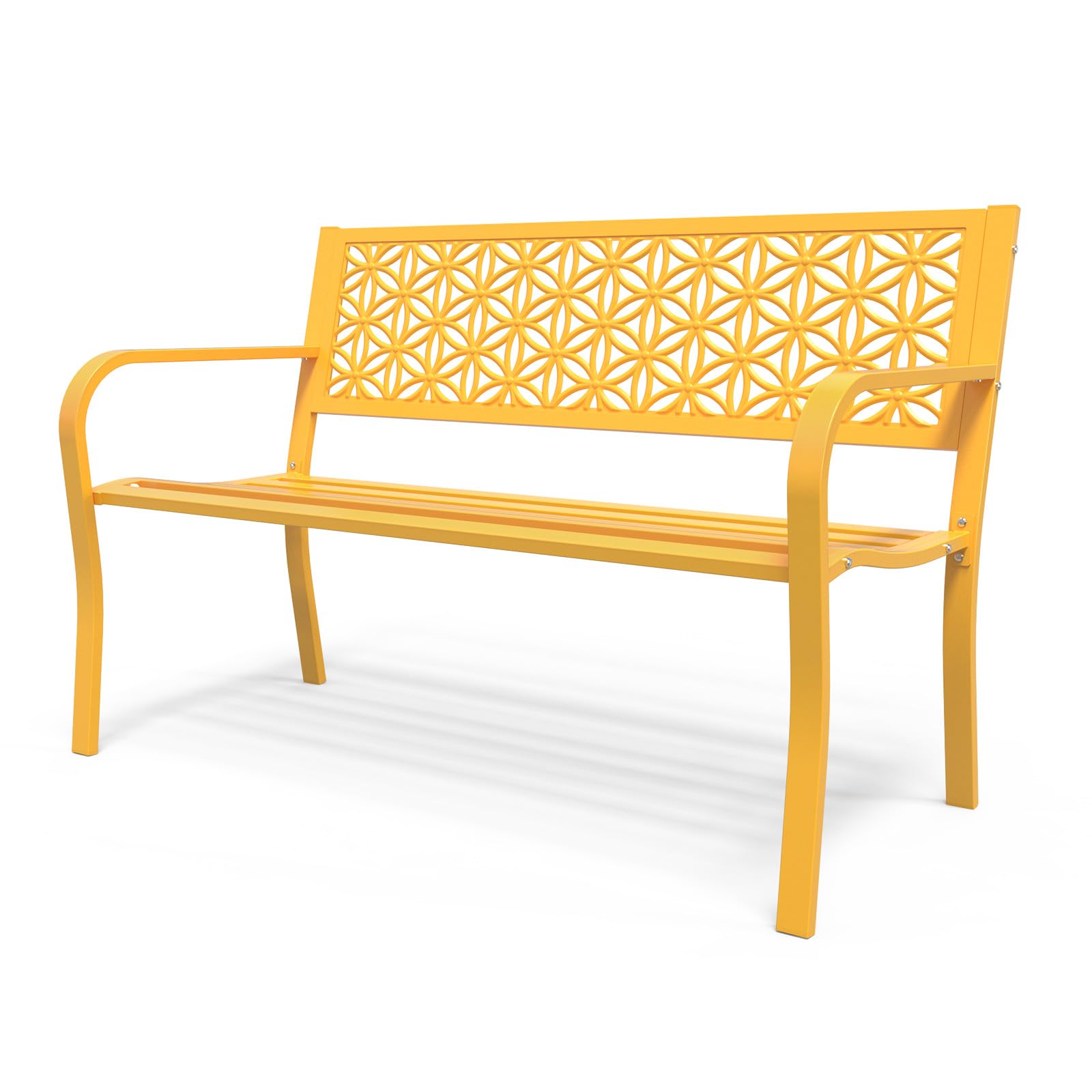 Bonnlo Banco de Jardín de Metal Estilo Retro, Banco Resistente a la Intemperie para 2-3 Personas, Mueble de jardín con Capacidad de Carga hasta 360 kg (Amarillo)
