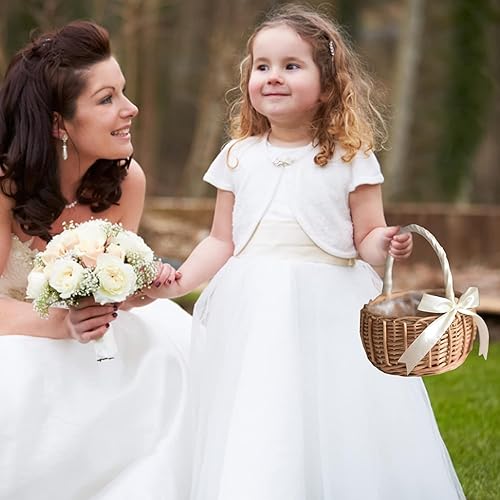 Miniatura 8 de Tvoip Juego de 2 cestas para niña de flores de boda, cesta de mimbre de ratán, cesta tejida a mano con asas e inserto de plástico, cesta de