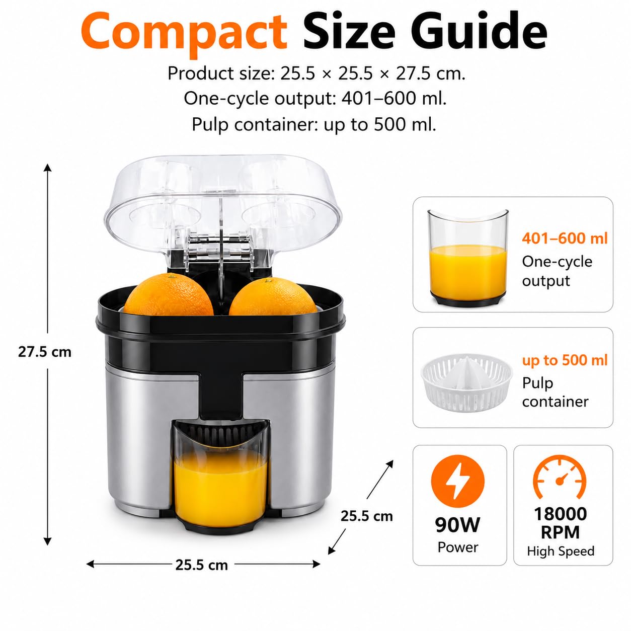 Spremiagrumi Elettrico, Capacità 401-600ml, Pressatura suDue Lati Integrato