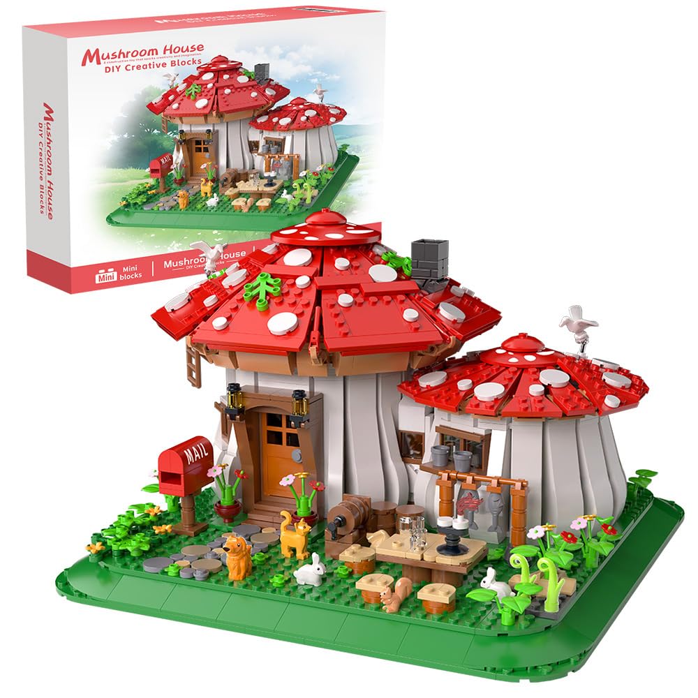 Mushroom House Building Blocks Set - Unique Design Creative Building Toy for Adults and Teens Mini Brick 1621pcs
