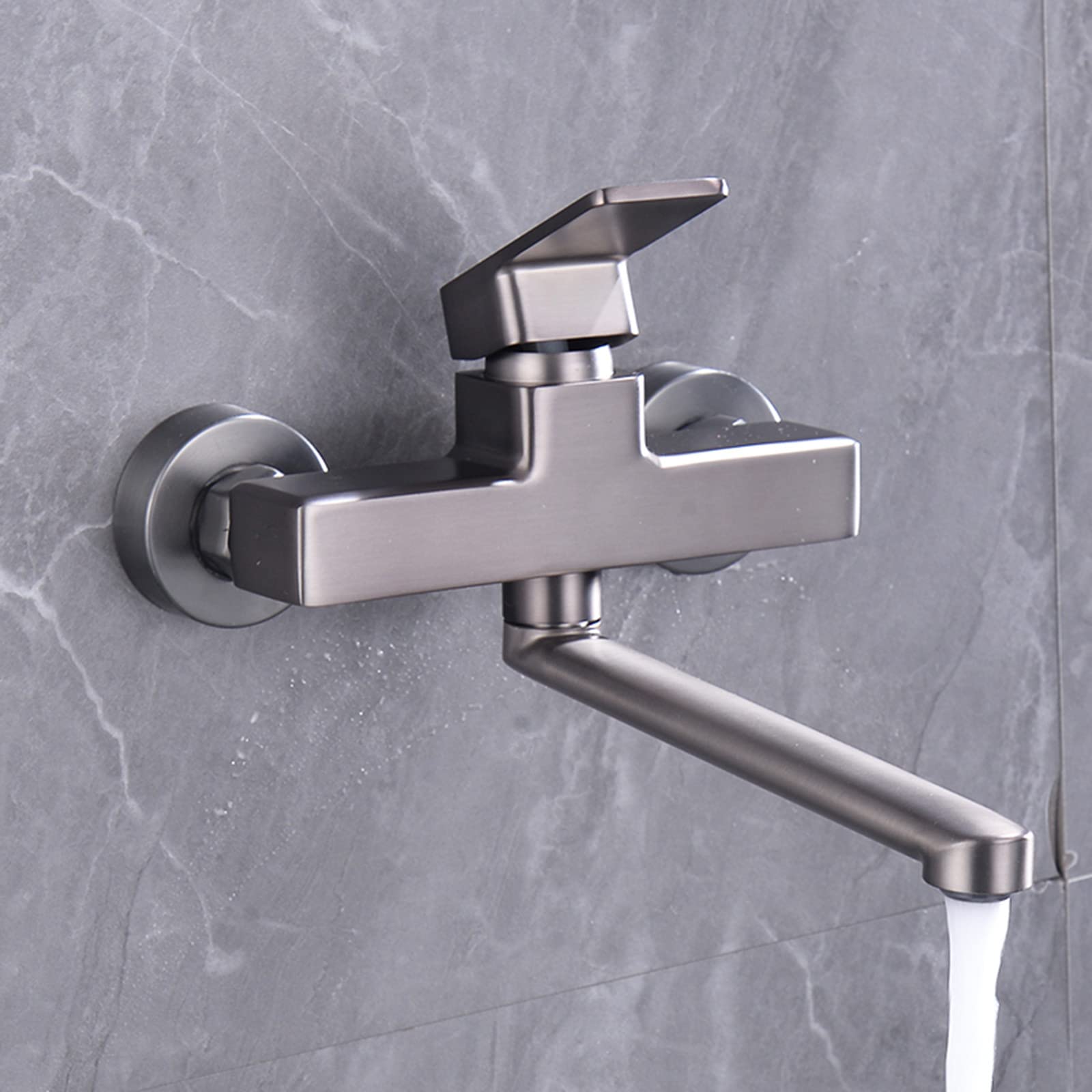 Grifo de Cocina de Pared, Grifo para Fregadero de Cocina, Gris, Doble Orificio, latón, Agua fría y Caliente, Grifo para Fregadero de Cocina, balcón, lavadero, 20 cm