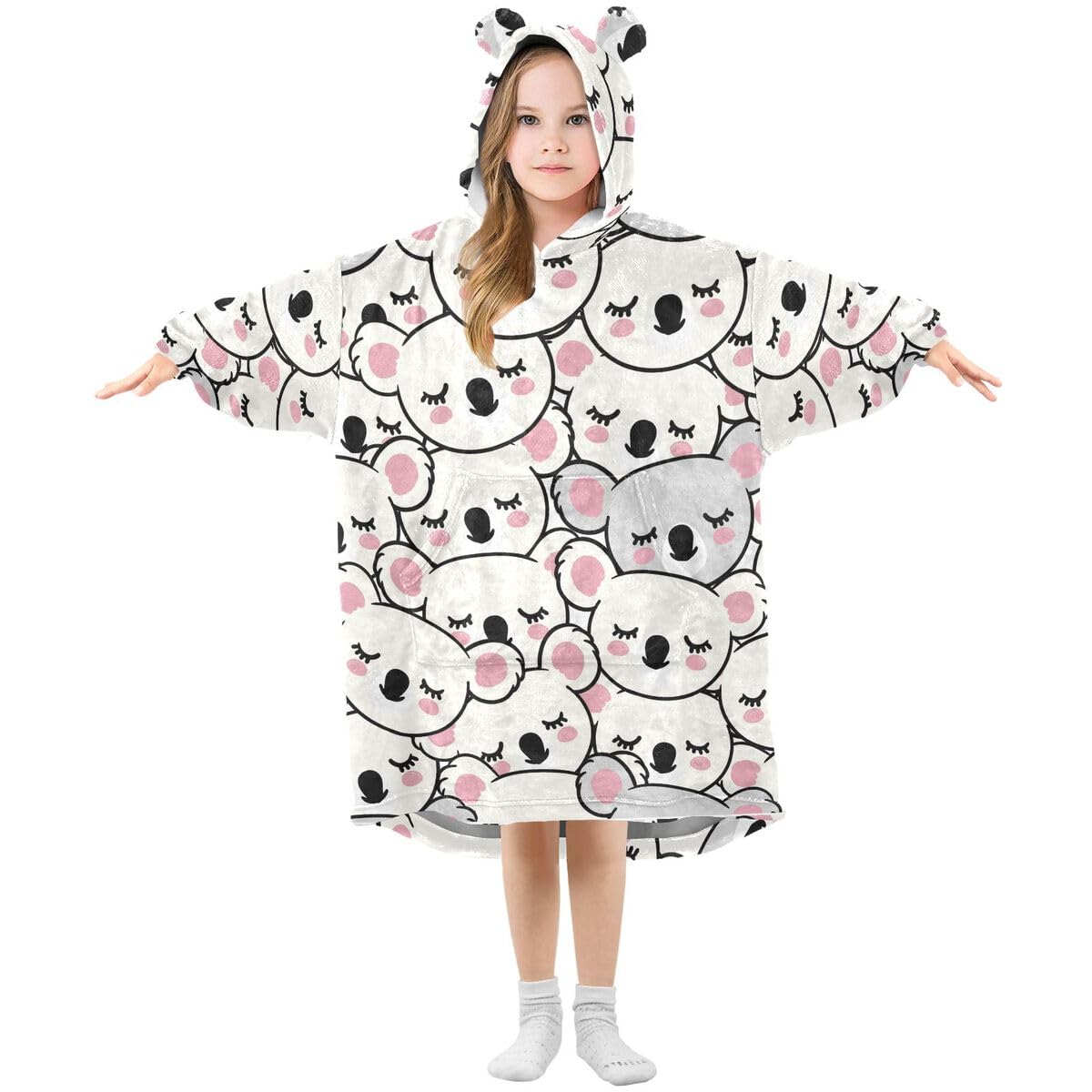Koala Bears uroczy dziecięcy koc do noszenia bluza z kapturem oversize bluza koc sweter koala zwierzę dla chłopców i dziewcząt w wieku 3-14 lat