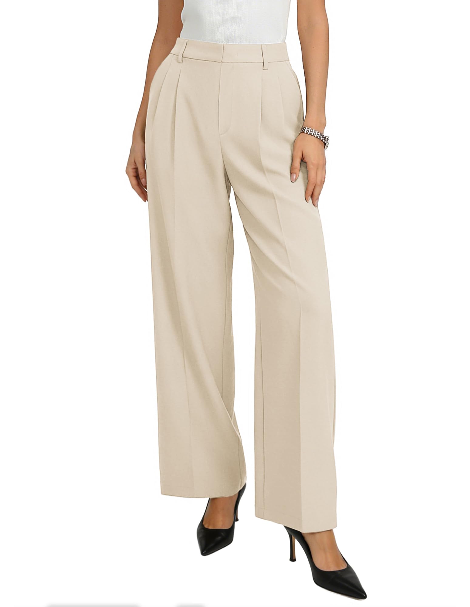 GRACE KARIN Womens Wide Leg Work Pants Wrinkle Free High Waisted Trousers with Pockets Business Casual Office Slacks