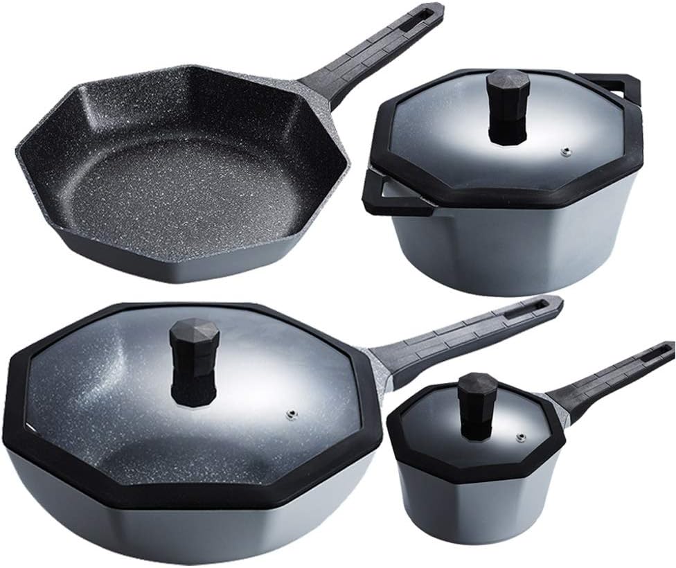 Maifanshi 4 Piece Pot Set Household Non Stick Pot Induction Cooker Wok Suit Kitchen Pots and Pans Cookware Set (Color : Style 3) (Style 3)