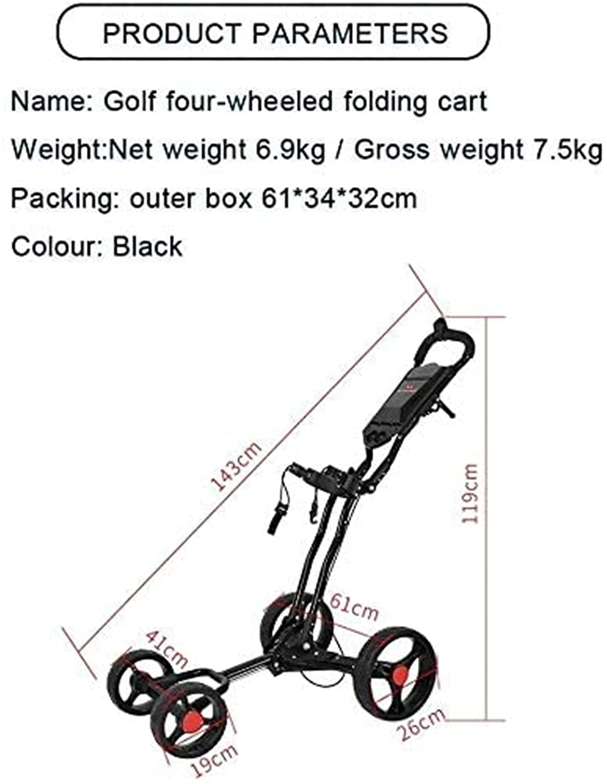 Carrito de Golf Carritos de Golf Carrito de Golf de 4 Ruedas Plegable | Golf fácil de Abrir y Cerrar con Porta Paraguas Carros de Golf