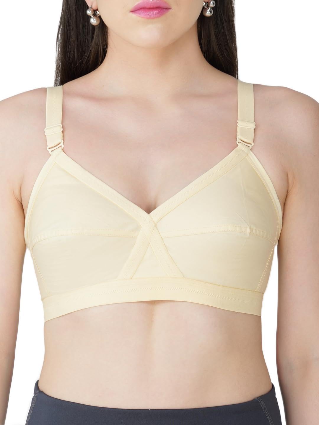 teenager Cross Fit Cotton Bra for Women | 100% Cotton Full Coverage Non-Padded with Seamed Cups | Cross-Front Everyday Comfort with Adjustable Straps & 4-Hook Closure for Extra Support & Lift-picture-26