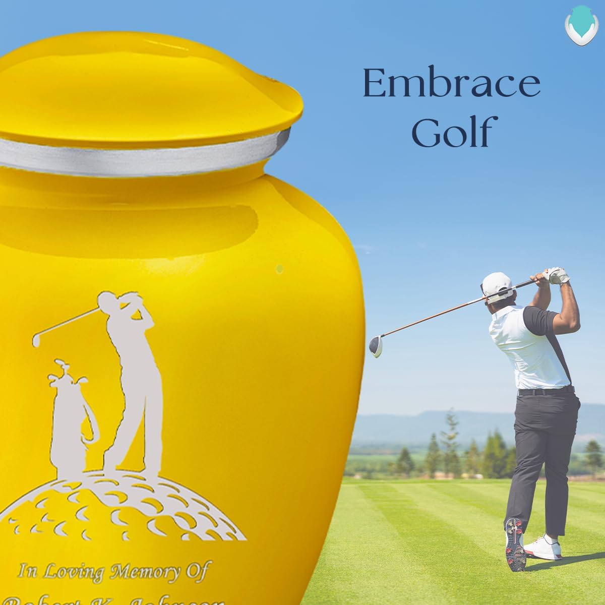 Geturns Embrace Adult Personalized Golf Cremation Urns for Human Ashes I Large Yellow Funeral Urn for Men and Women I 200 lbs