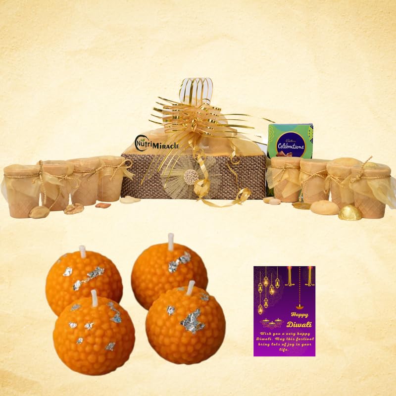 Image of NUTRI MIRACLE Diwali Chocolates Dry Fruits Nuts Gift Hamper with Laddu Candles for Corporate Clients