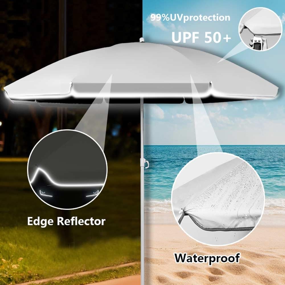 220cm 240cm Parasol Ogrodowy z 8 Żebrami Parasol Plażowy Przechylany Składany Przeciwsłoneczny UPF 50+ na Plażę Kemping