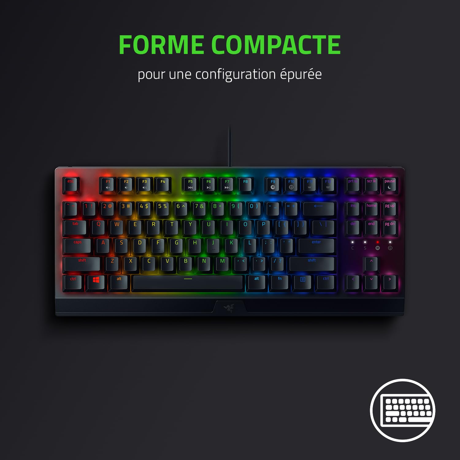 Razer BlackWidow V3 Tenkeyless (Switches Verts) - Clavier Gamer Mécanique Compact (Switches Mécaniques Clicky, Format Tenkeyless, Touches Programmables) Clavier AZERTY | Noir