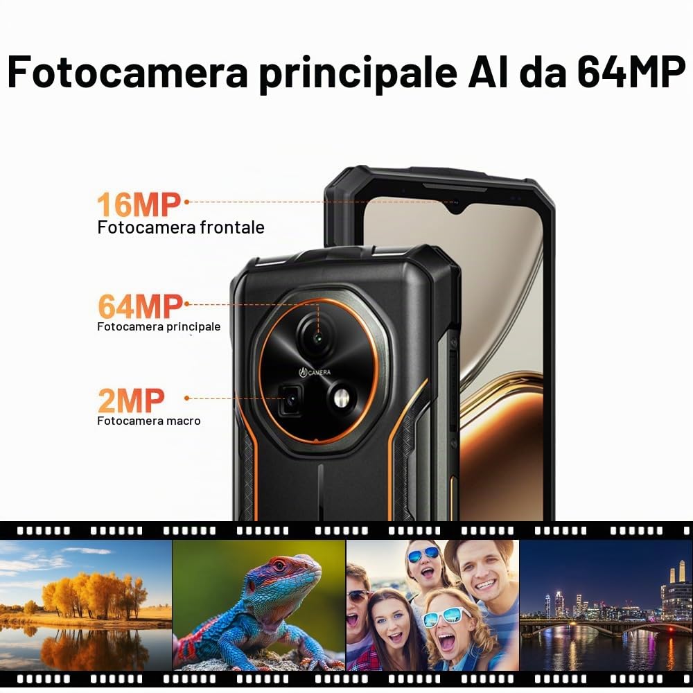 Fire 7 Rugged Smartphone,13000mAh 18W,16GB+256GB/2TB 5G Android 15 Telefono Indistruttibile,64MP+16MP AI Fotocamere,6.6''HD+90Hz Cellulare Antiurto, IP68/NFC/3 slot/OTG (Verde)