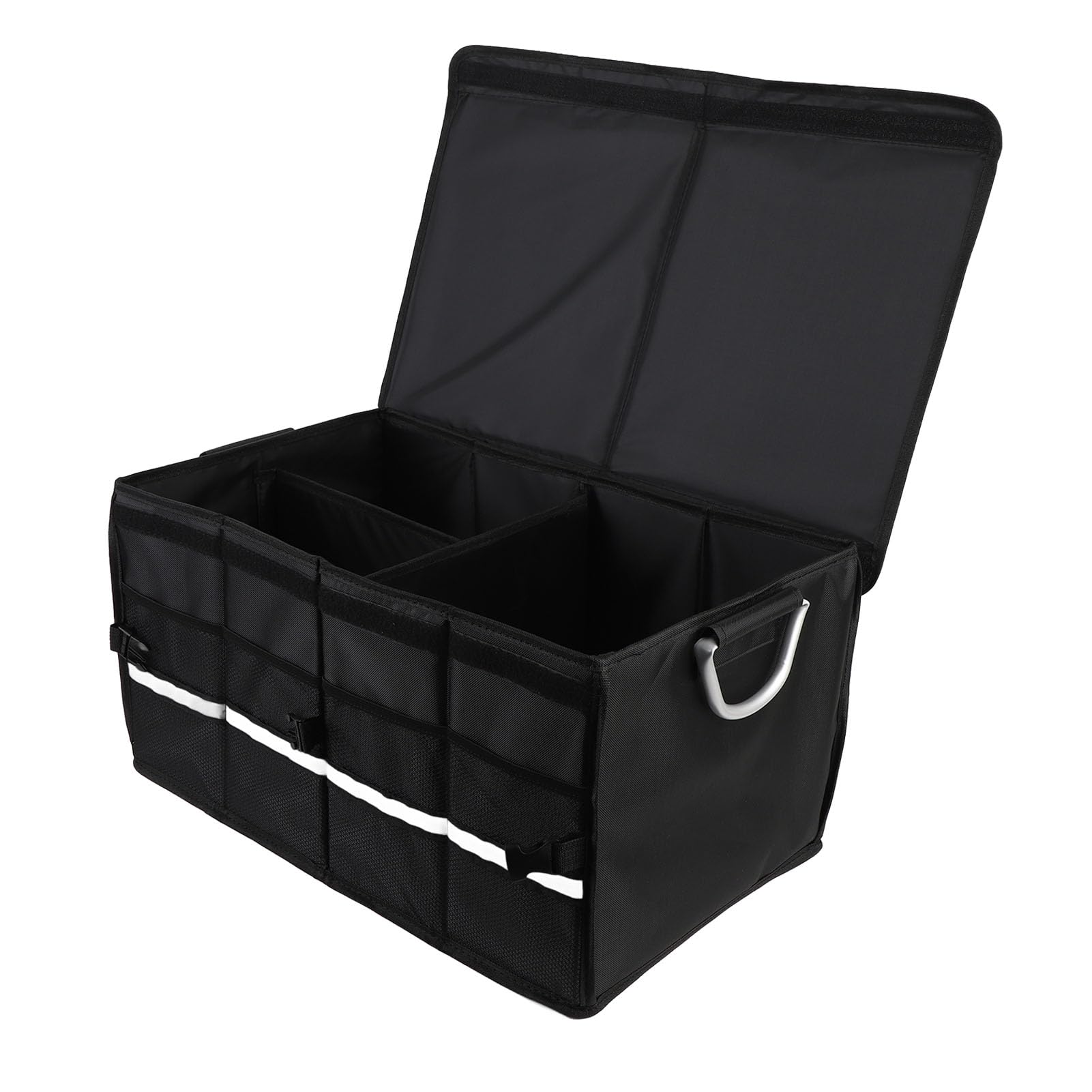 Organizzatore per Bagagliaio di Grande capacità Scatola Portaoggetti per Auto Multi Scomparto in Tessuto Oxford Impermeabile per Viaggi in Campeggio 55 Litri (Nero senza coperchio)
