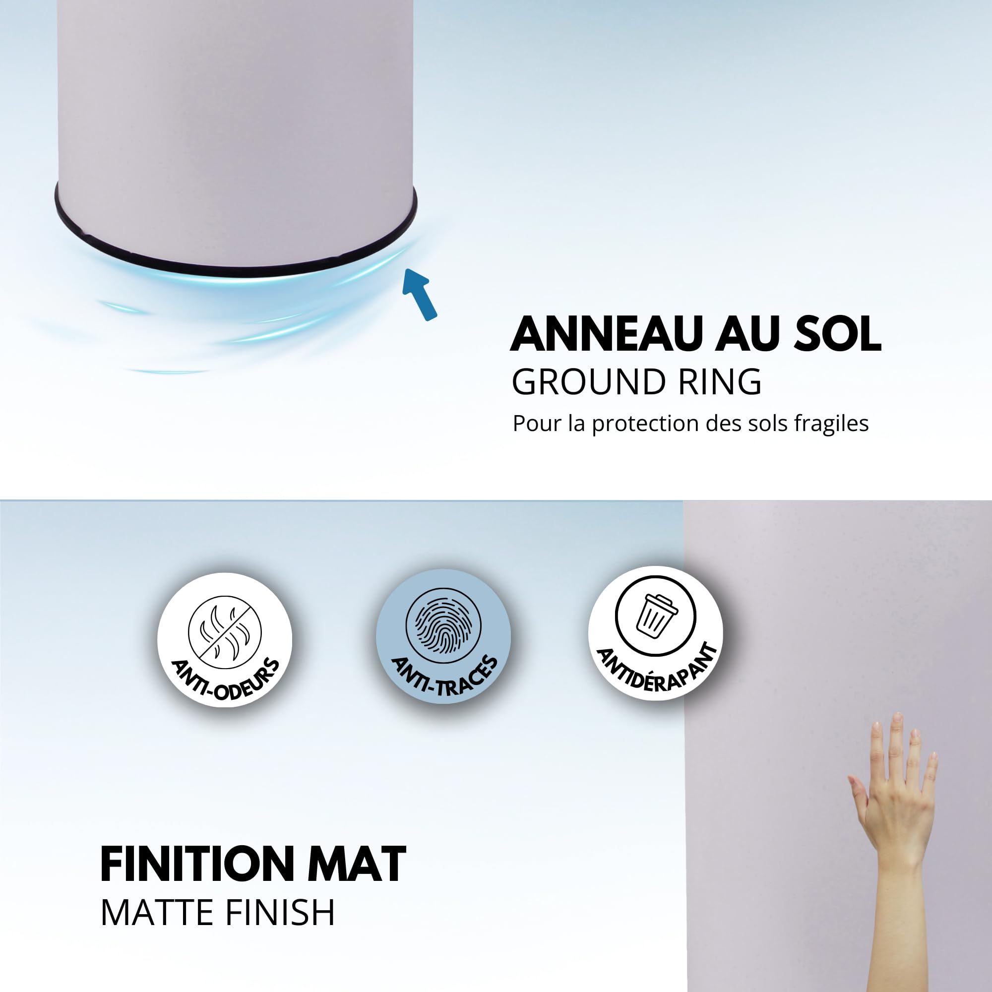 SOHO - Papelera de cocina (42 L, color blanco brillante, acero inoxidable, con flejado)
