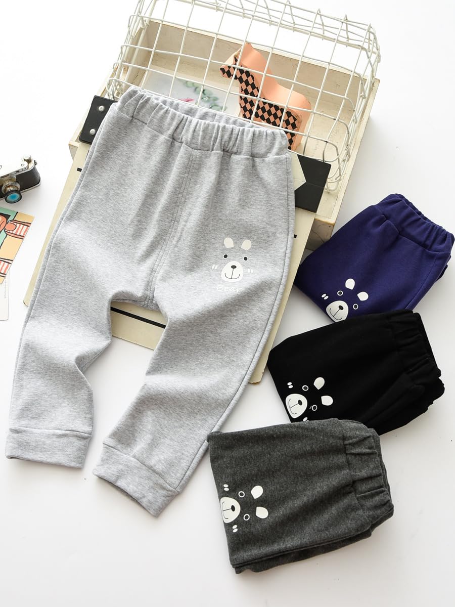 1-6 Ans Pantalons décontracté bouffants bébé garçon, Pantalons de Sport Pantalon de Jogging uni avec Motif Ours garçons Pantalons Longs Pantalons bouffants Casual Pants, Lot of 3