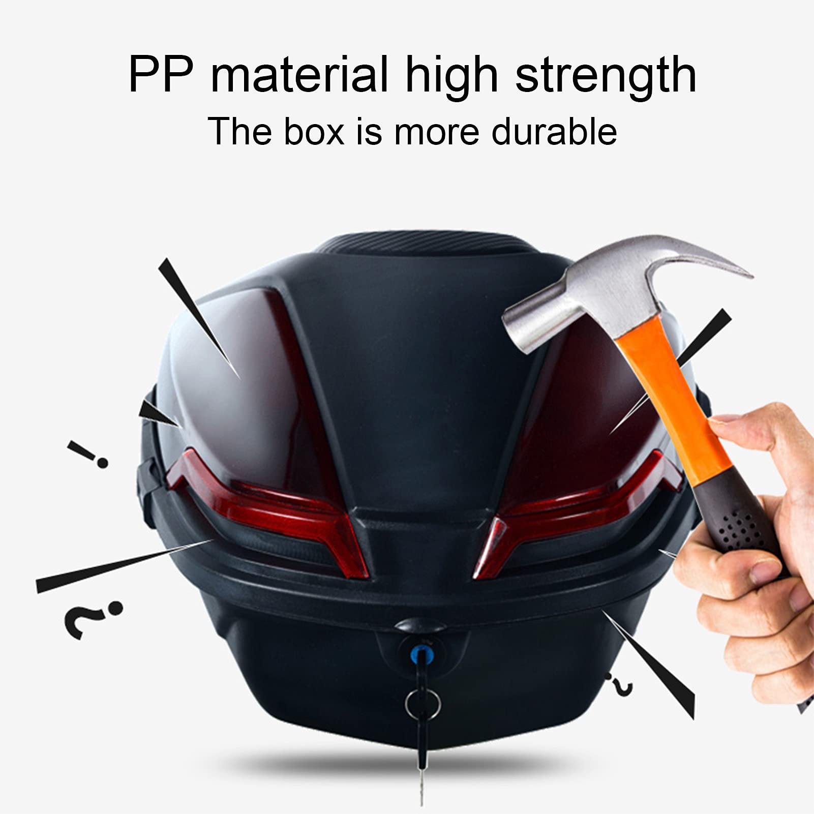 JKGHK Motorcycle Top Box, Helmet Luggage Storage Top Case Moped Scooter Trunk Tour Tail Box With Soft Backrest Universal Mounting Hardware And Lining 30l