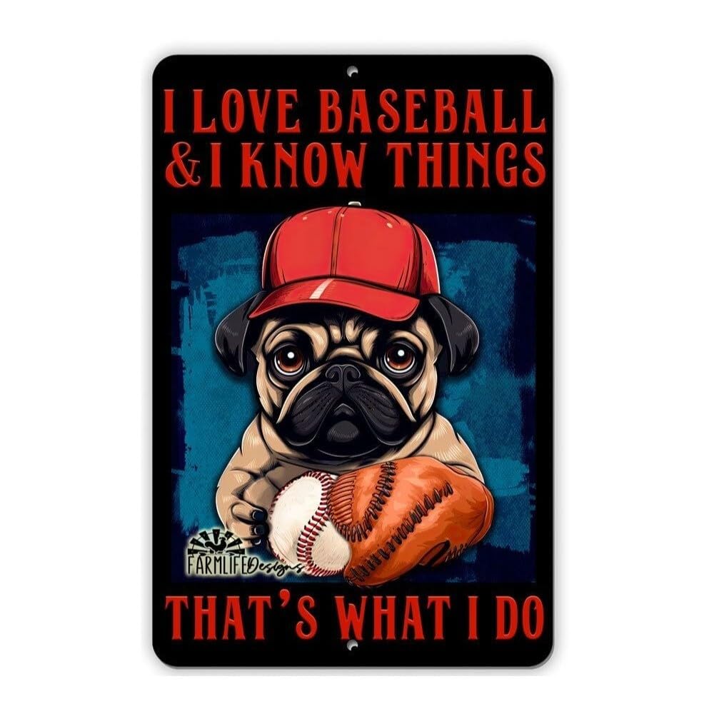 Pug Baseball Sign 8"x12" Funny Handmade Dog Sign home decor