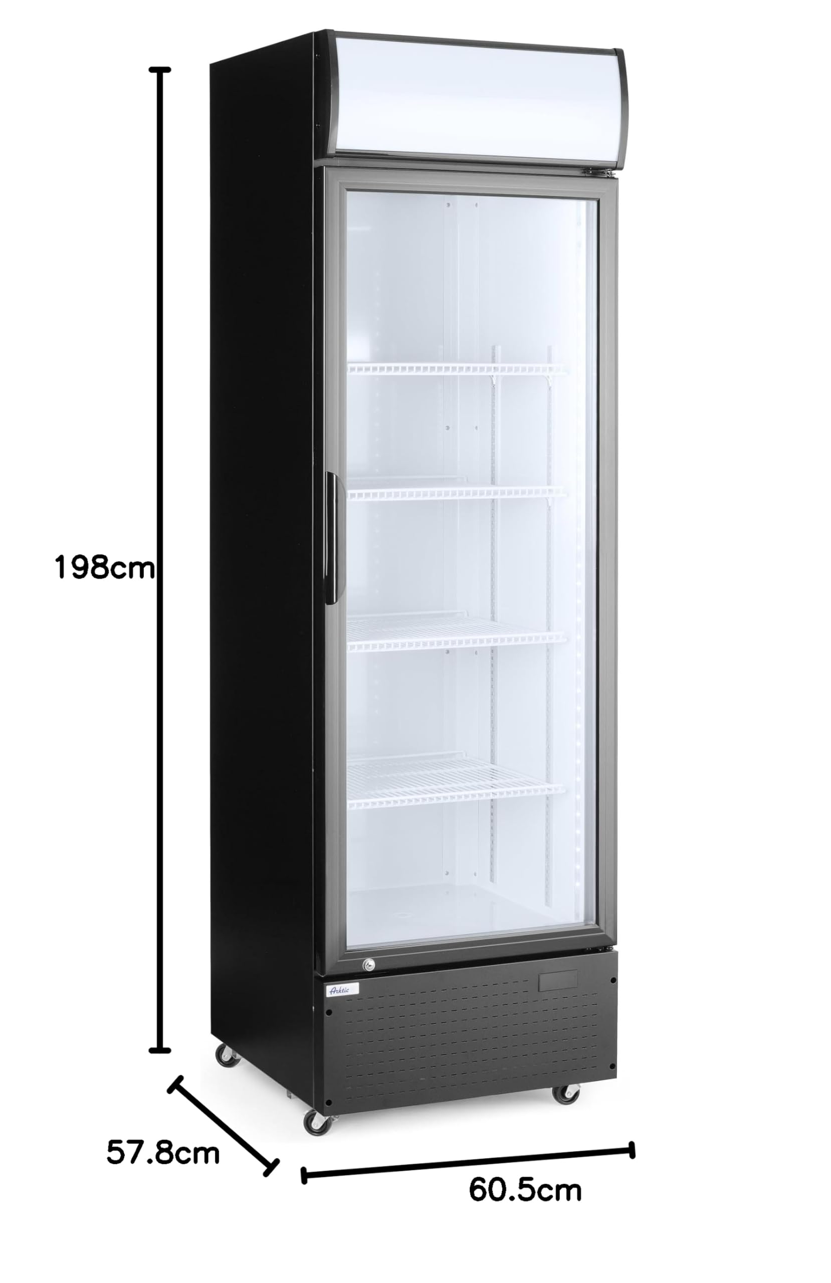HENDI Frigorifero pubblicitario Arktic per bevande, armadio refrigerato verticale con pannello retroilluminato, 1 porta, 254L, 0–10°C, 220V, 250W, 578x605x(H)1980mm, acciaio verniciato a polvere nero