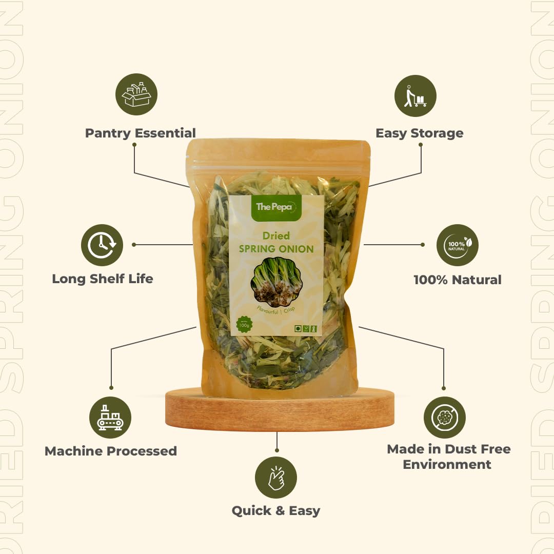 THE PEPA Dehydrated Chopped Spring Onion | Dried Spring Onion | Rich in Nutrients for Immune & Digestive Health | Natural & hygienically processed | Nutritious & Flavorful | Easy to store & Long Shelf Life | Perfect for Soups, Salads & Cooking | Machine Processed, No Additives - 50g 1