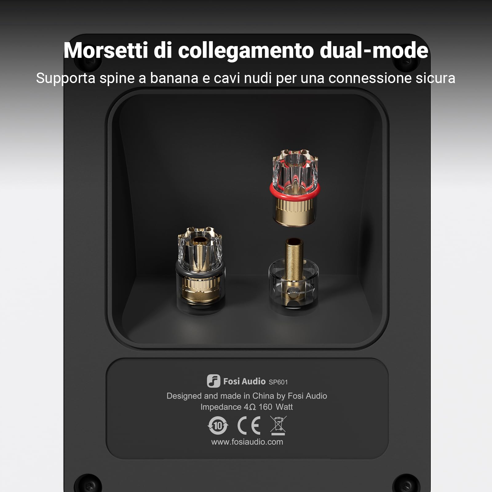 Fosi Audio SP601 Casse Passive da Scaffale, 4Ω 160W Altoparlanti Stereo HiFi con Woofer Composito HybridCone da 6,5" e Tweeter a Cupola in Seta da 1,5" per Home Theater/Sala d'Ascolto (Coppia)