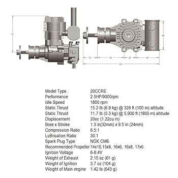 Amazon | VENEKA RCGF 20Cc RE 排気管ガソリンガソリンエンジン