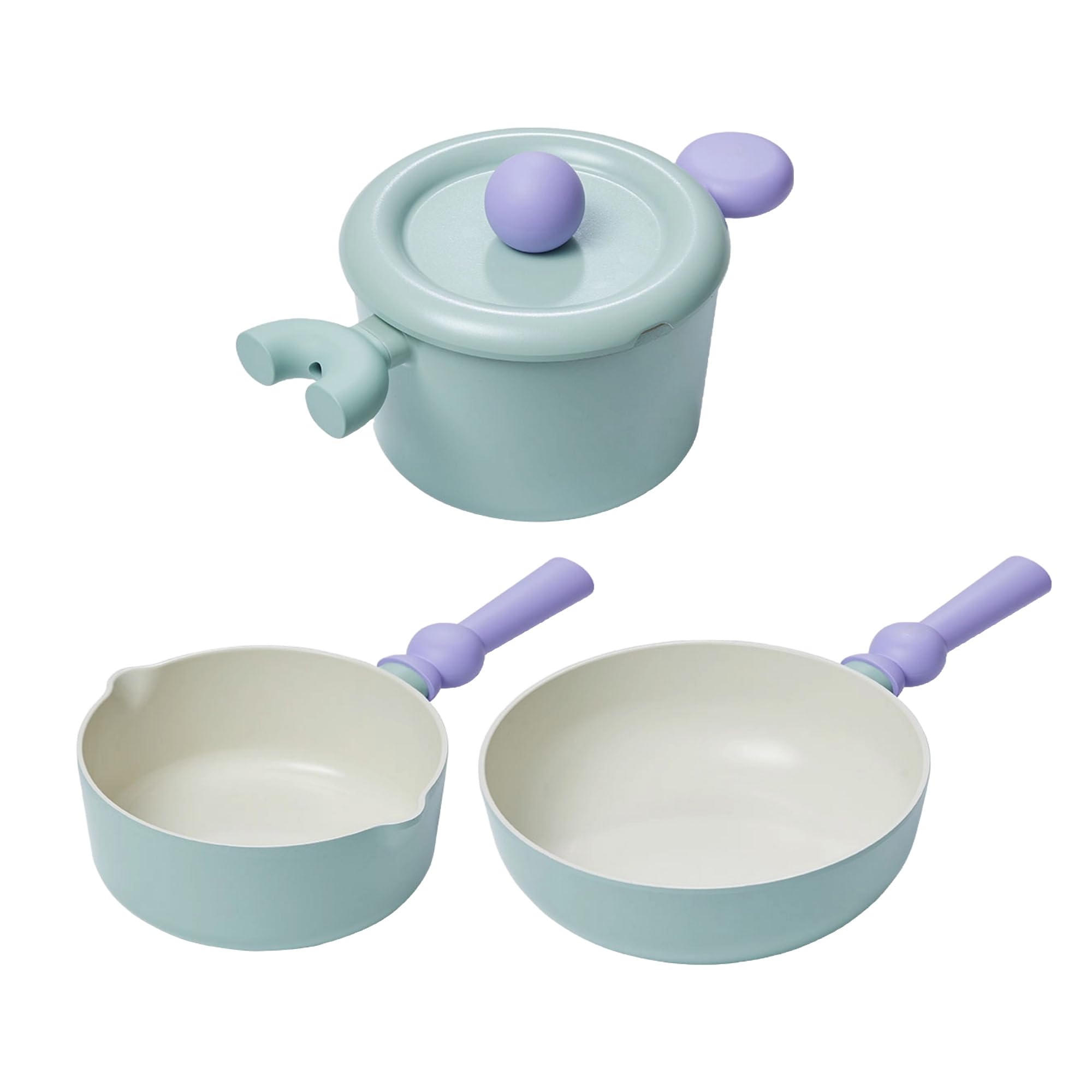 NeoflamBetter Finger Cookware Set - Mint Green, 4-Piece Ceramic Coating Kitchen Pots and Pans
