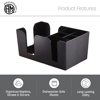 American METALCRAFT, Inc. BAR6 Plastic Bar Organizer with 6 Compartments, 9.5 L x 5.75 W, Black