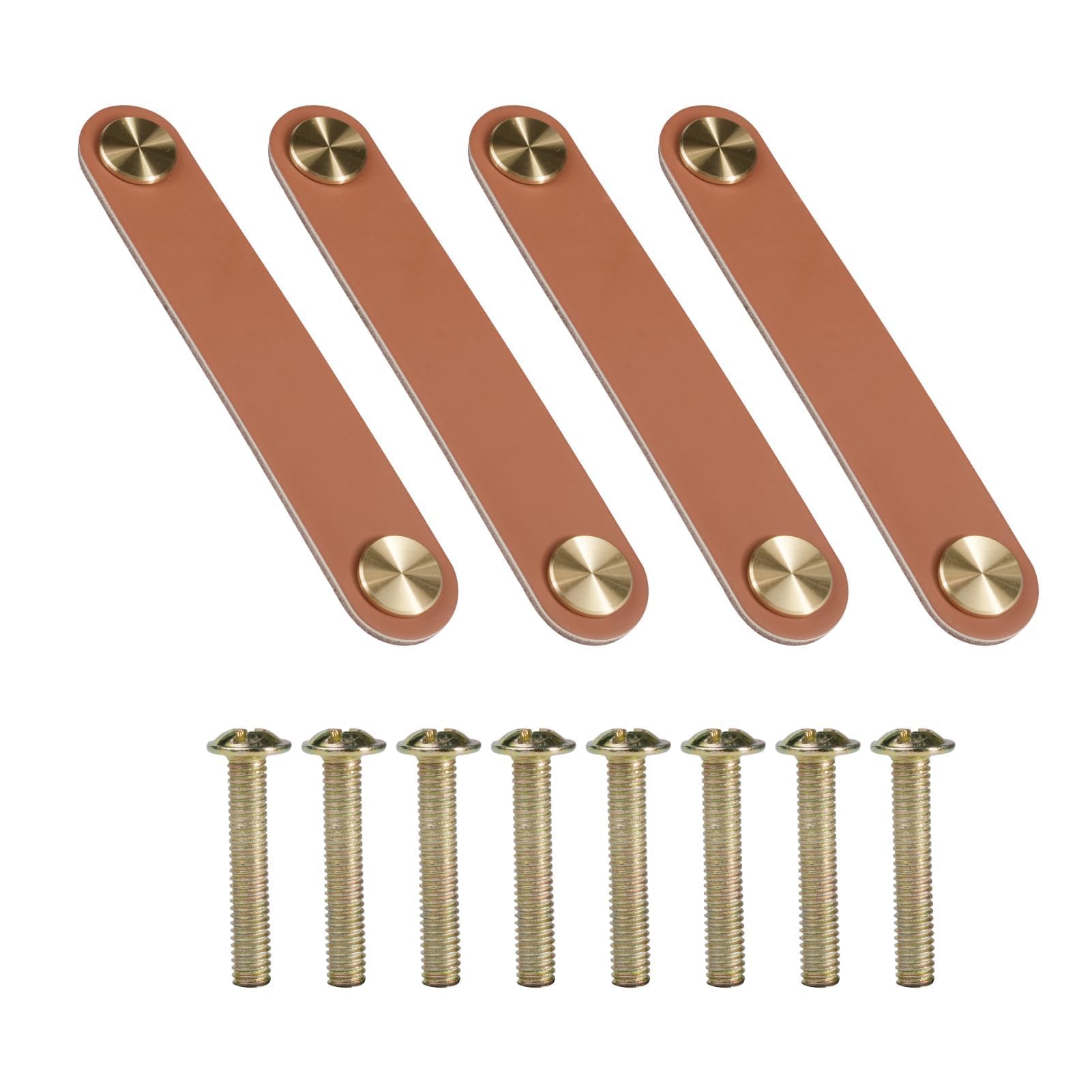 Pack of 4 Leather Drawer Pulls, Leather Furniture Handles, 96 X 25 Mm with Brass Head, Ideal for Drawers, Cabinets and Furniture, Water Resistant, Durable, Furniture Handle for Families with Children