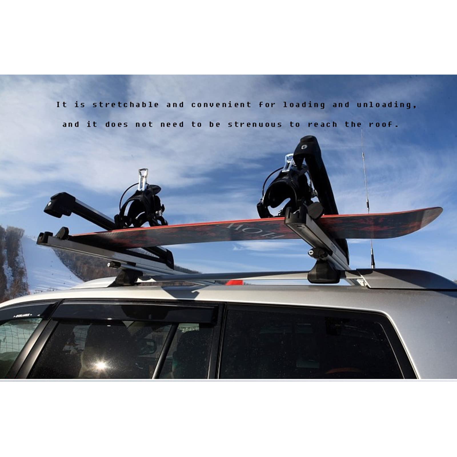 FAXIOAWA Portapacchi da Tetto per Tavola da Sci, Portapacchi Universale per Sci e Snowboard in Alluminio, per 4 Paia di Sci/4 Snowboard, Adatto per La Maggior Parte dei Veicoli