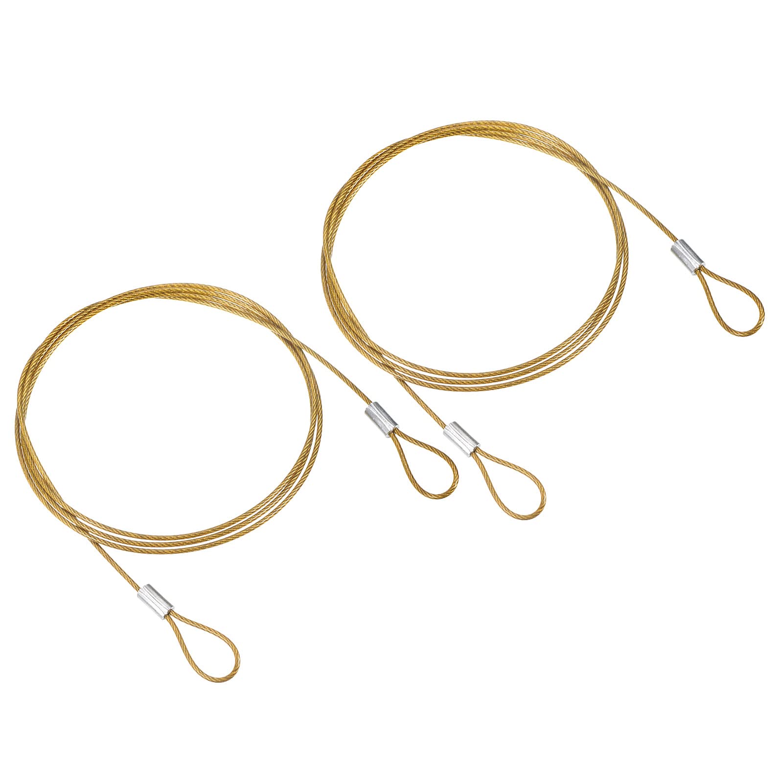 PATIKIL 3.3Ft Safety Cable Lock, 2 Pack Stainless Steel 1.5mm Dia Security Wire Rope with Double Loop for Stage Lighting Luggage Lock Yellow