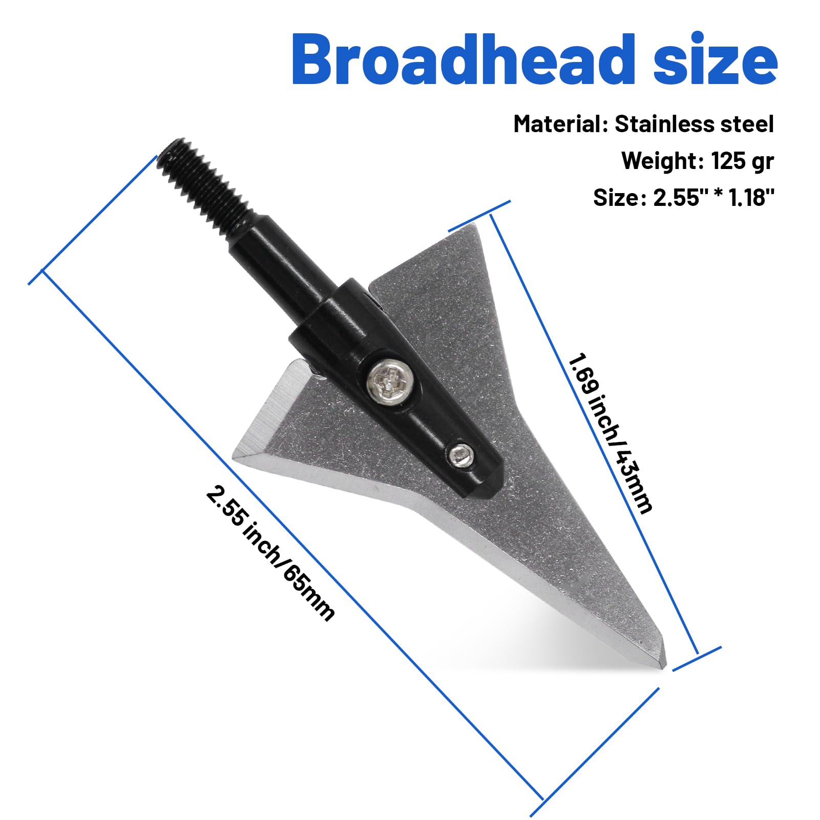 RUOERSISI 6/12pcs 125 Grain Traditional Archery Arrow Tips Screw in Arrowheads Fixed Blade Arrow Broadhead Stainless Steel Archery Arrowheads for Small Game Hunting (6pcs)