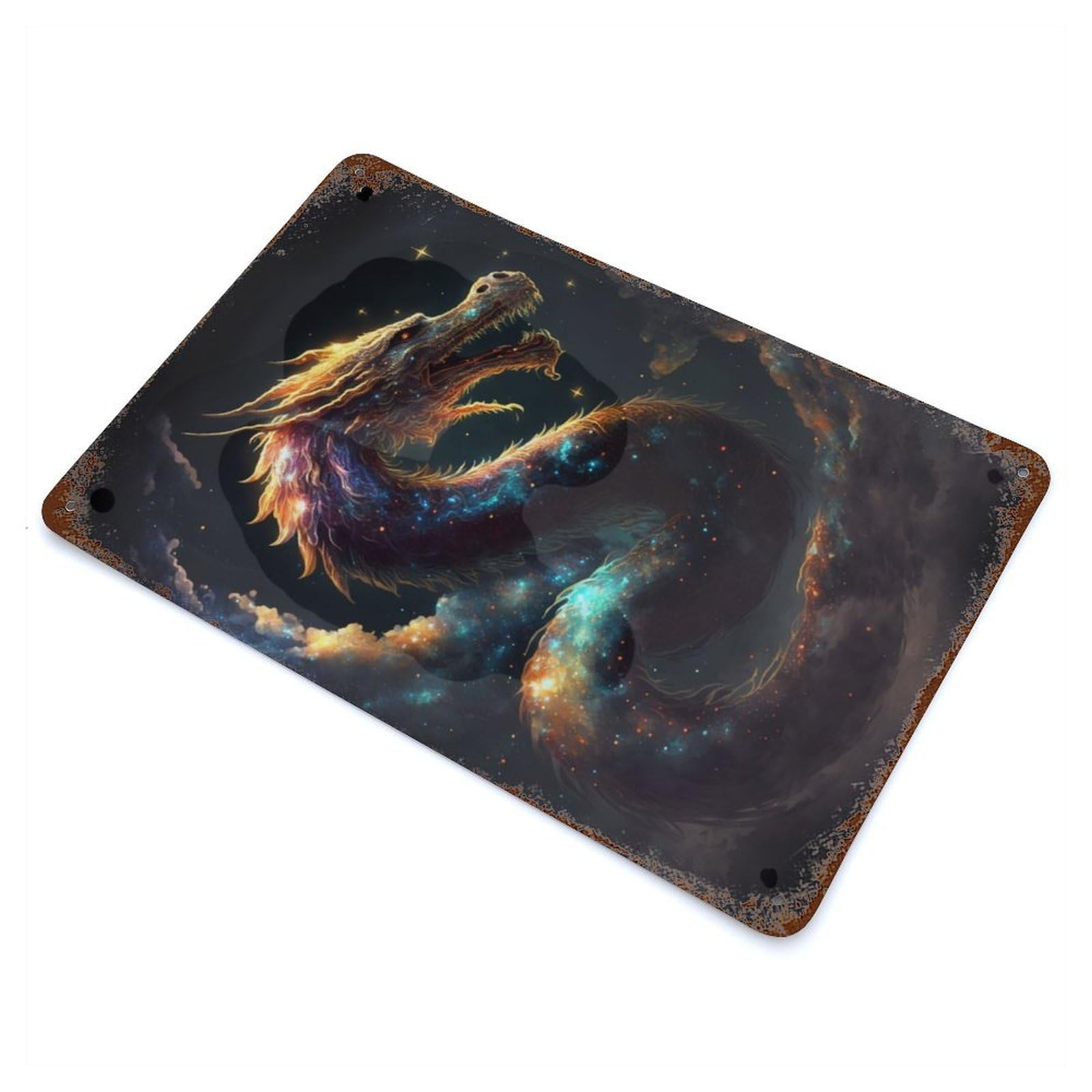 Fantasy Space Dragon Vintage Rust Metal Sign 11.8"x7.9", Farmhouse Wall Decor for Garage, Pub Or Kitchen