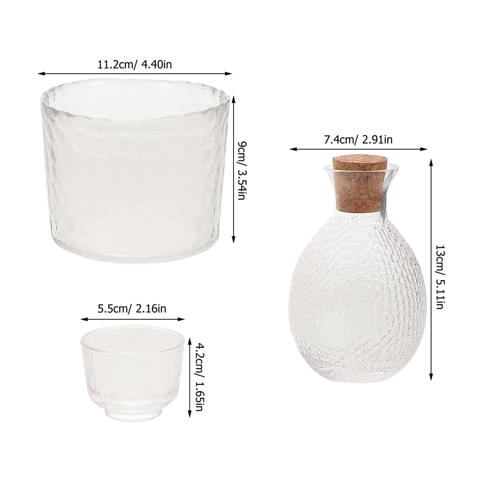 Japanisches Sake Leicht zu Reinigen aus Glas 6 Stück mit Gehämmerter Karaffe und Bechern Elegant für Gesellige Anlässe und Traditionelle Sake Zeremonien