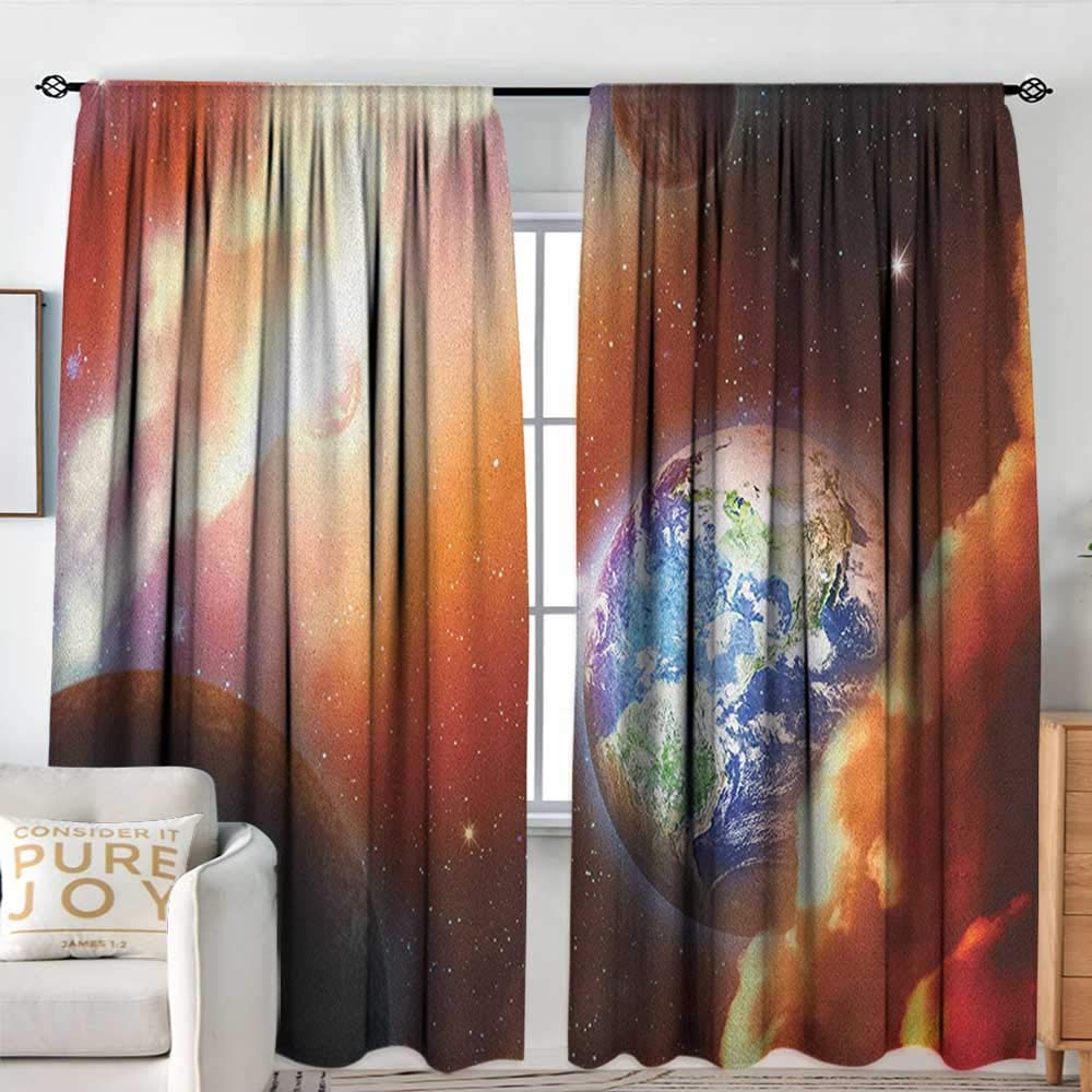 NUOMANAN Insulated Sunshade Curtain Space,Dust Cloud Nebula Stars in Solar System Scene with Planet Earth Pluto and Neptune, Orange Blue,Darkening and Thermal Insulating Draperies 72"x96"