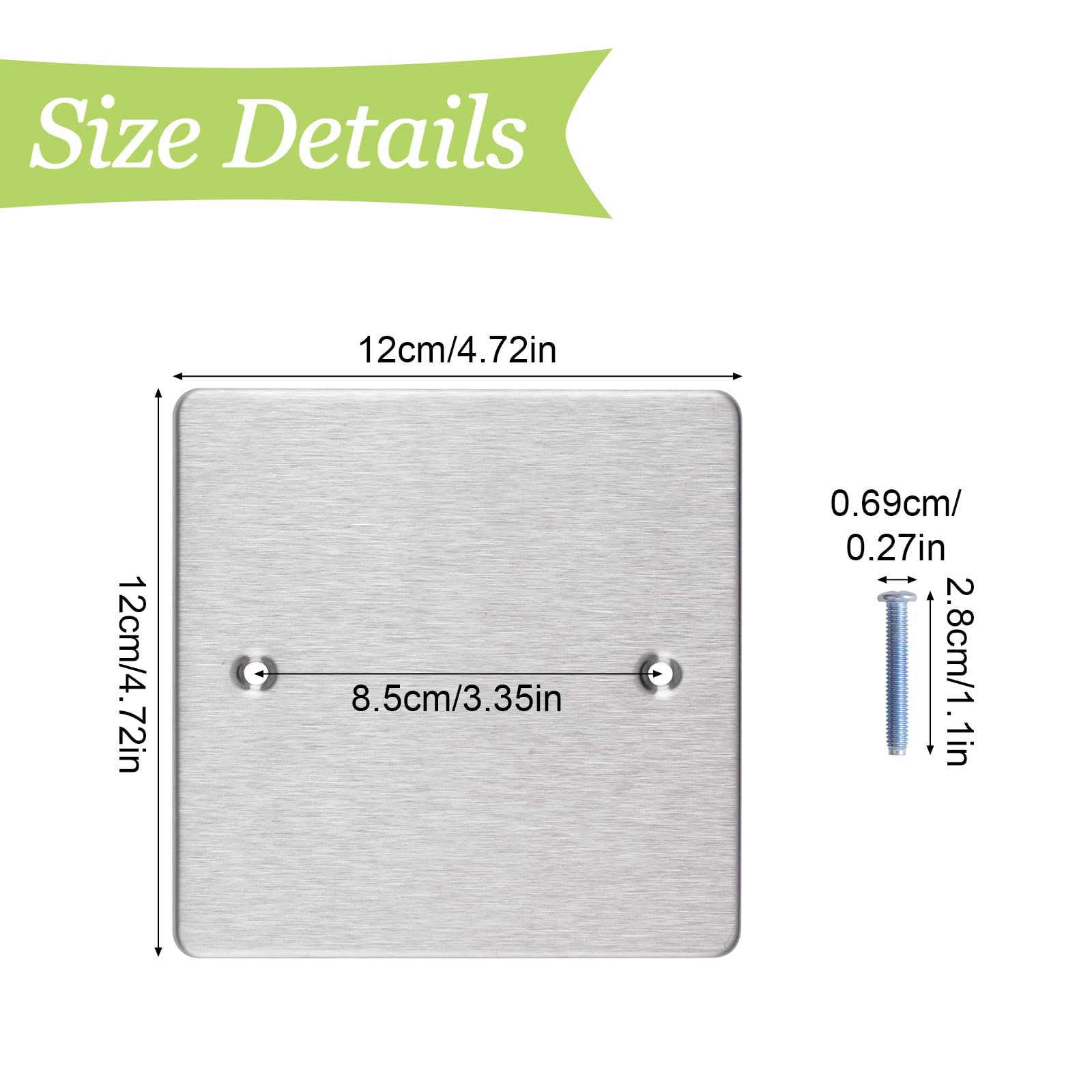 UFURMATE Blanking Cover Plate 2Pcs 4.72" x 4.72" Stainless Steel Wall Hole Cover Gang Blank Device Electrical Covers for Socket,Unused Outlets or Switches (Silver Grey) - Image 2
