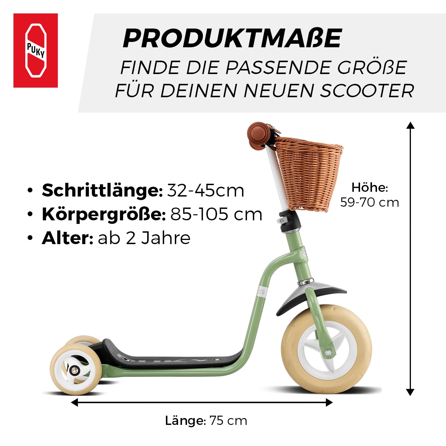 PUKY R 1 Classic Scooter | Sicherer Roller für Kinder ab 2 Jahren | Rutschfestes Trittbrett | Höhenverstellbarer Lenker | Top Fahrrad-Alternative