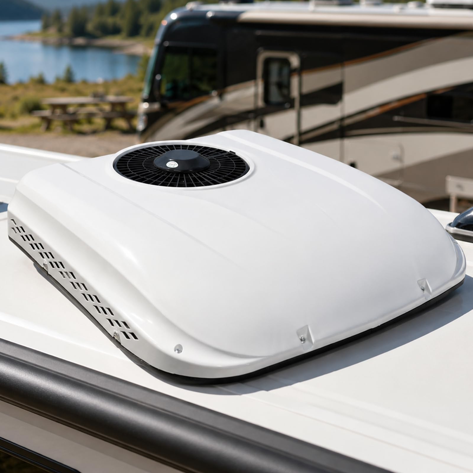 pealiritansemen RV Rooftop AC Unit 12V/24V, DC Parking Air Conditioner with 1600W-1800W Cooling Capacity, Low-Noise Design And Remote Control for Campers, Trucks And Motorhomes 12V
