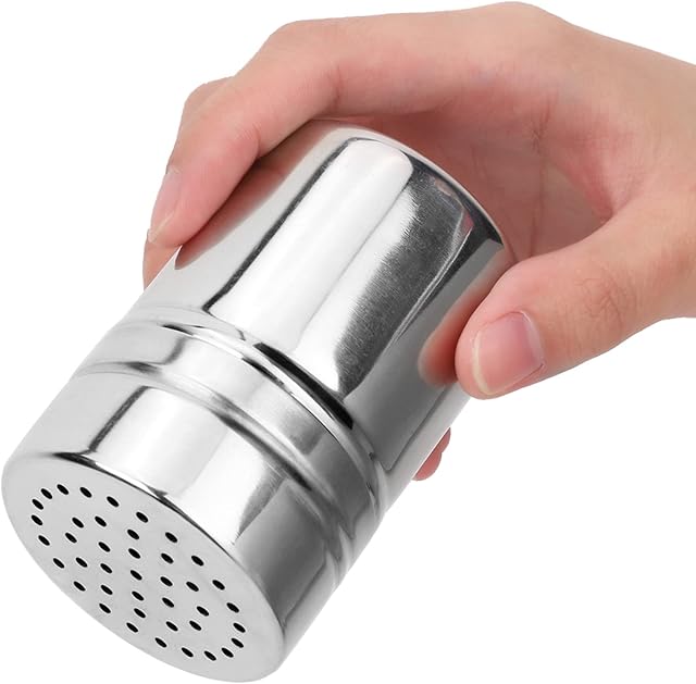 Salt Shaker, Stainless Steel Seasoning Sugar Shaker Spice Jars with Lids for Salt Peppy Chocolate Powder Icing Sugar Flour, 3 x 2 x 2in
