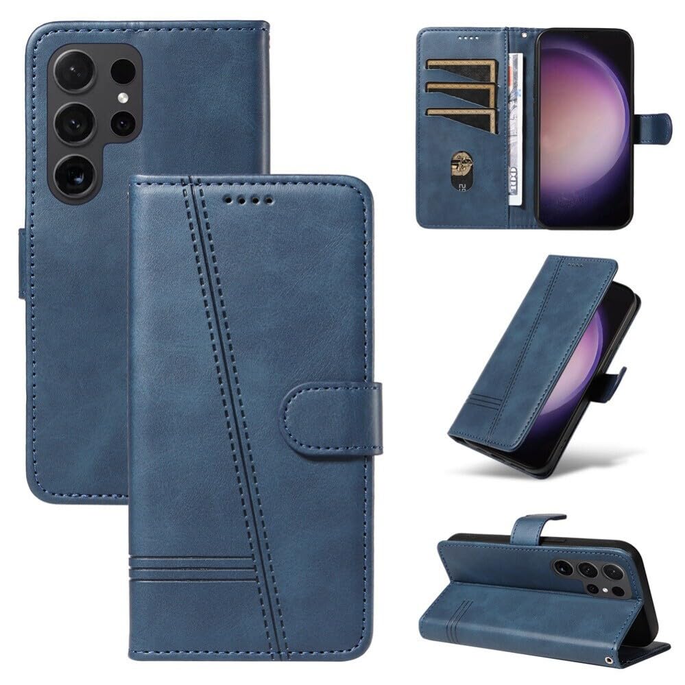 Compatible avec Samsung Galaxy S9 (Couleur : Bleu) lignes Étui portefeuille en cuir Flip Cover