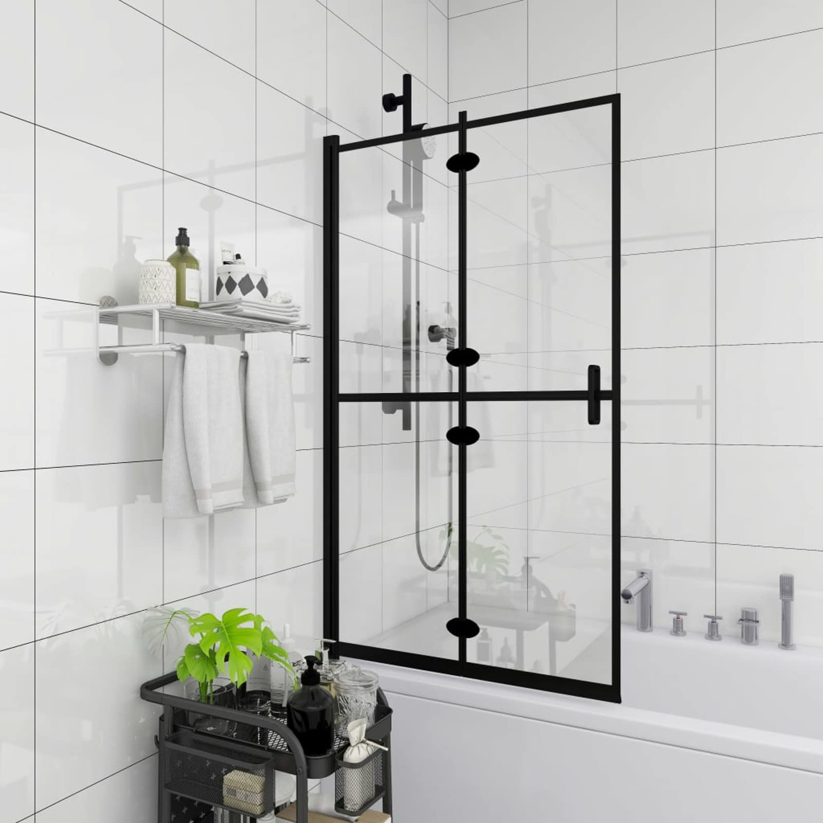 Mampara de Ducha Plegable ESG Negro 100x140 cm Plato De Ducha Mampara BañEra