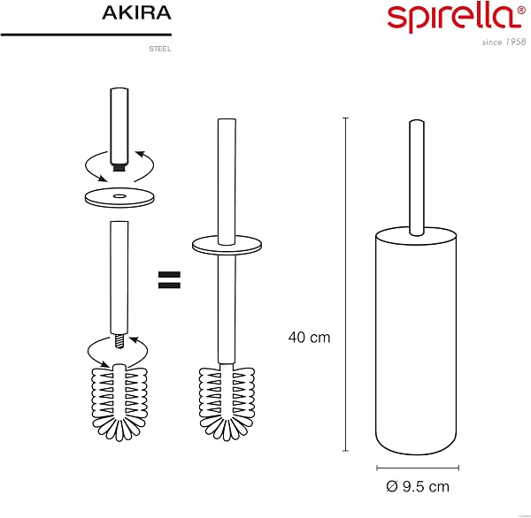 Spirella - Brosse WC avec Support Acier - Modèle Akira - tête Interchangeable et d'un Pot en Acier Solide - avec Récipient hygiénique - Brosse Toilette fermée - à Poser - Noir Mat - 40 x 9.5 x 9.5 cm - 3