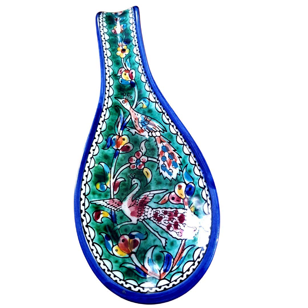 Bluenoemi Armenian Spoon Rest Ceramic Gift for Home Peacock Birds Kitchen Aid Gift for You and for Others