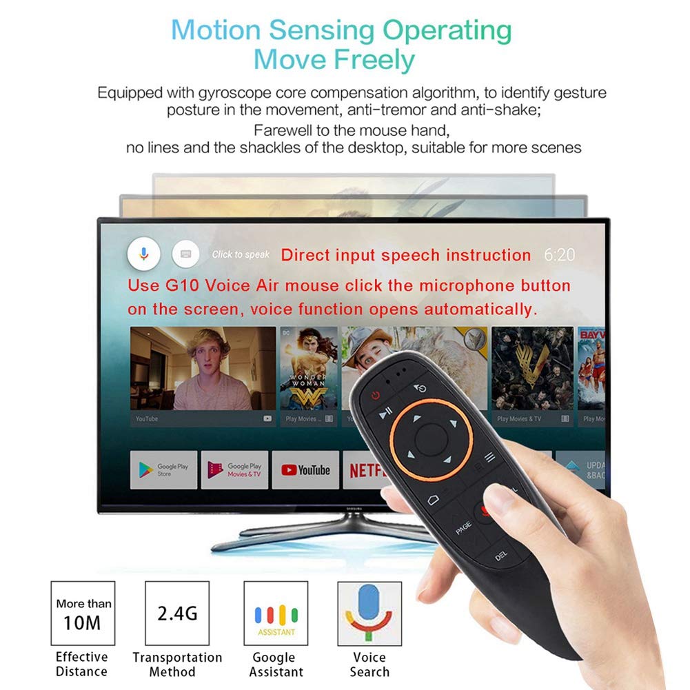 Bezprzewodowy pilot zdalnego sterowania 2,4 G, Bewinner 17 klawiszy do Smart TV/Android TV dekodera/PC, 6-osiowy żyroskop