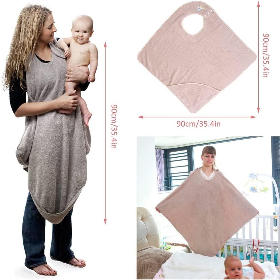 Image of KELRICER Hooded Baby Towels for Newborn, Hands Free Baby Hooded Bath Towel, Oversized Baby Towel with Super Absorbent 100% Cotton, 35.4 * 35.4 Inch Full Coverage Kids Bath Towel (Khaki)