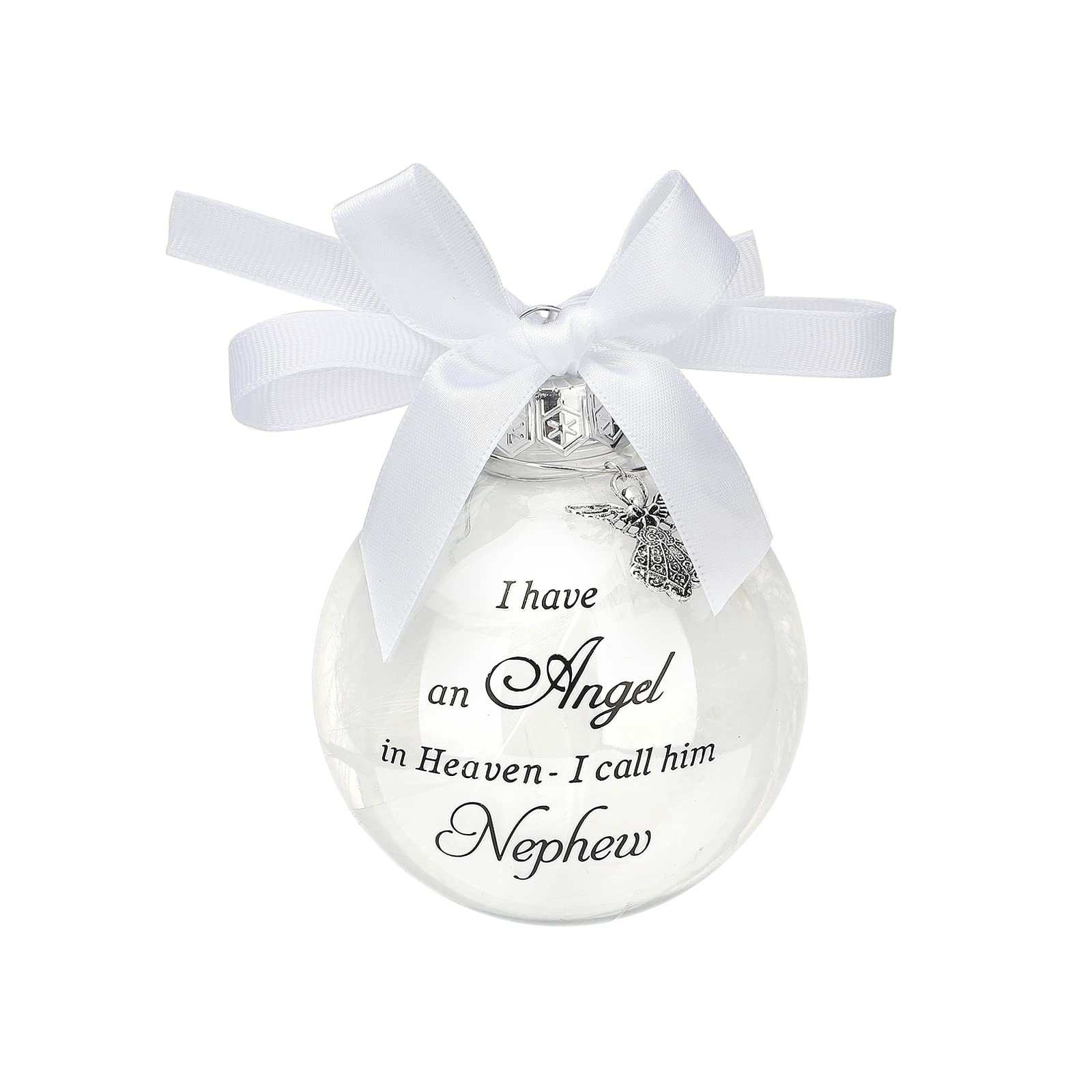 Christmas Memorial Baubles Ornaments Feather Ball “I Have an Angel in Heaven” With Small Angel Christmas Bauble Ornament, Mum Dad Hanging Decoration