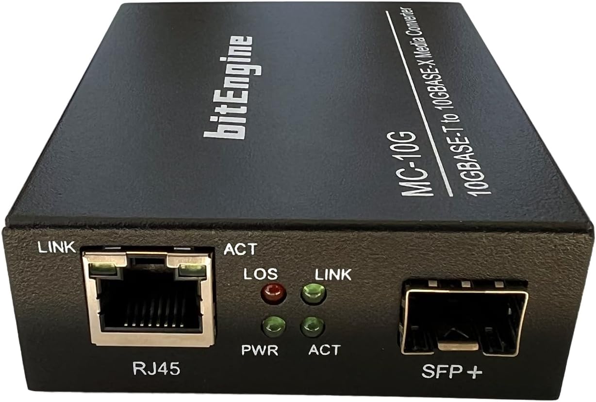 10G Media Converter, 10 Gigabit Copper to 10G Fiber Ethernet, Unmanaged 1x 1G/2.5G/5G/10GBase-T RJ45 to 1x 10GBase-X SFP+ Slot, Support 10G SR/LR SFP+ Module, Single