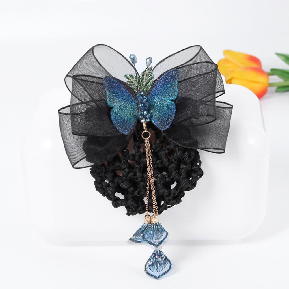 JKQBUX French Black Organza ribbon Bow Barrette Rose Flower Hair Clips for Women Girls Hair Bowknot Clip Wedding Party Christmas 1PC Blue Butterfly - Image 3