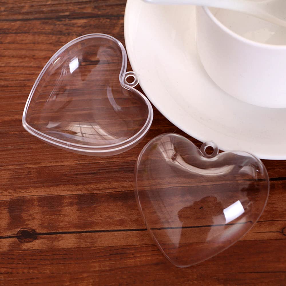Jangostor 20 Confezioni Ornamenti a Cuore Trasparenti Palline da Riempire, Decorazioni di San Valentino in Plastica Fai-da-Te (6,5 cm)